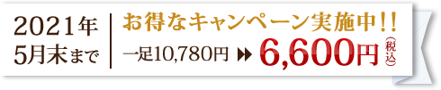 2021年5月末まで お得なキャンペーン実施中! 一足10,780円→6,600円(税込)