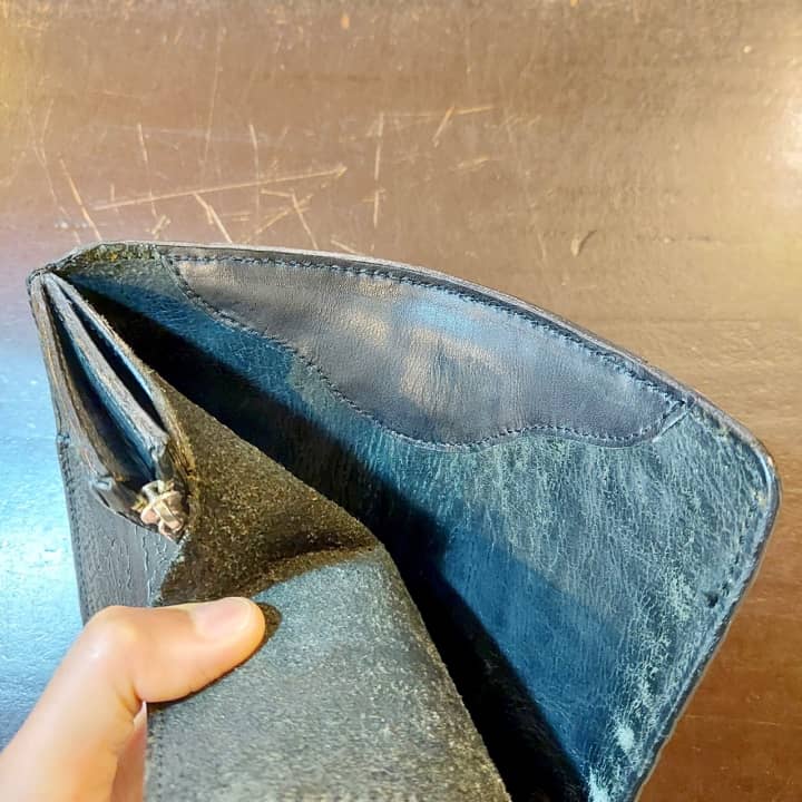 財布修理　表革パーツ交換＆内側革あて＆金具取り付け | 革小物修理