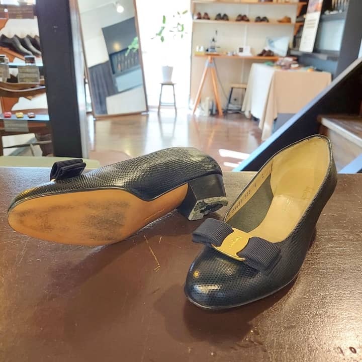 FERRAGAMO（フェラガモ）婦人靴ヒール交換＆ハーフラバーソール | 靴修理