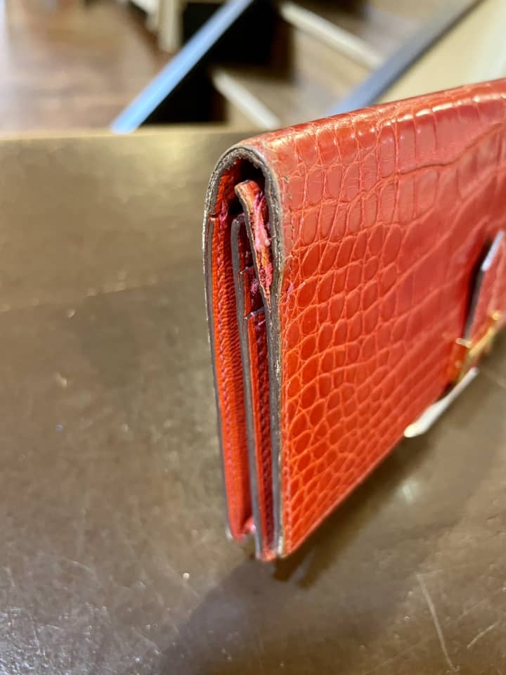 HERMES（エルメス）ベアン（クロコダイル）ほつれ縫い＆コバ補修 | 革小物修理