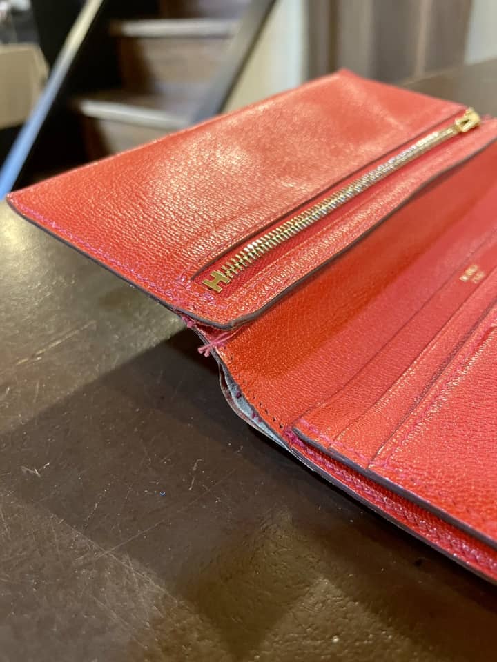 HERMES（エルメス）ベアン（クロコダイル）ほつれ縫い＆コバ補修 | 革小物修理
